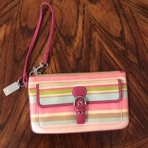 Coach striped wristlet